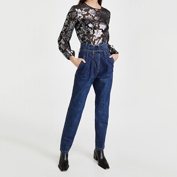 NWT Club Monaco black & silver metallic fibre burnout floral print sheer blouse - Picture 6 of 16